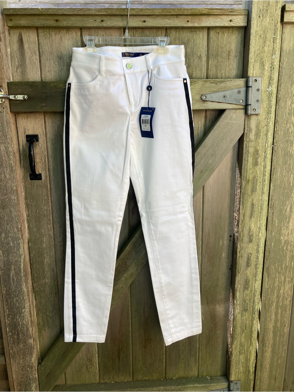 Polo by Ralph Lauren Golf White Straight Leg Jeans with Black Side Stripe